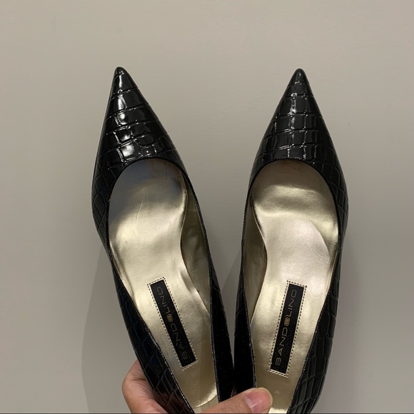 Bandolino Croc Embossed Leather Pointy Toe Heels, Size 7.5M Black Patent NWOT - Picture 6 of 11